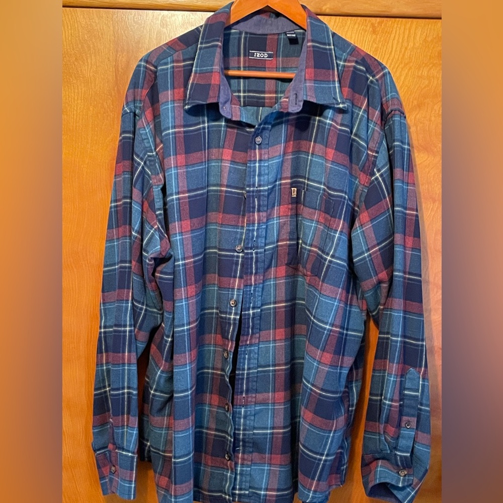 Izod Navy and Burgundy Plaid Flannel Shirt